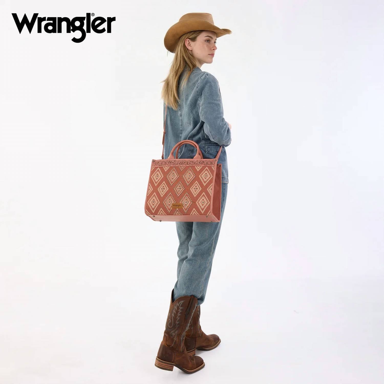 Wrangler Aztec Studded Tote & Crossbody bag in pink - women's bag - alternate view