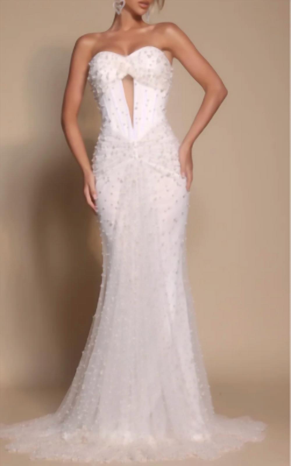 Portia&Scarlett - Pearl Beaded Keyhole Ruched Gown