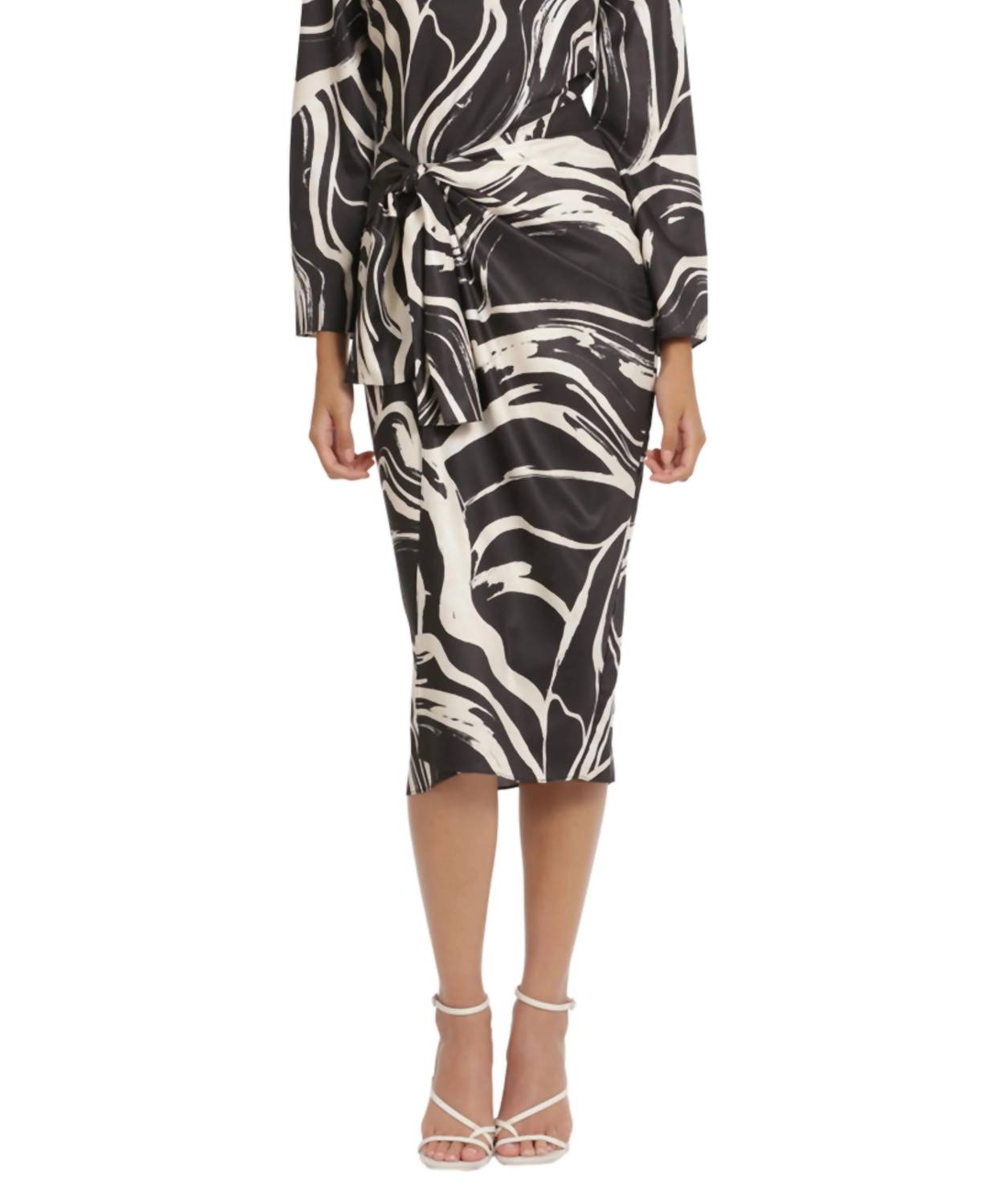 Donna Morgan - Tied Waist Marble Print Midi Dress