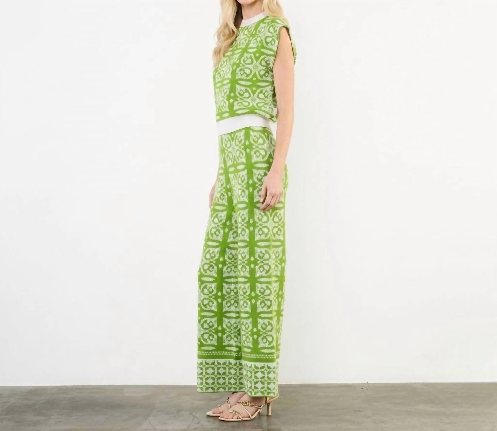 THML Floral Pattern Knit Pants in green - women's pants - detail view