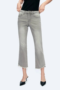 Bayeas - High-rise Straight Ankle Jeans With Raw Hem