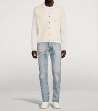 Amiri Leather Front Cardigan in alabaster - men's sweater - view 4