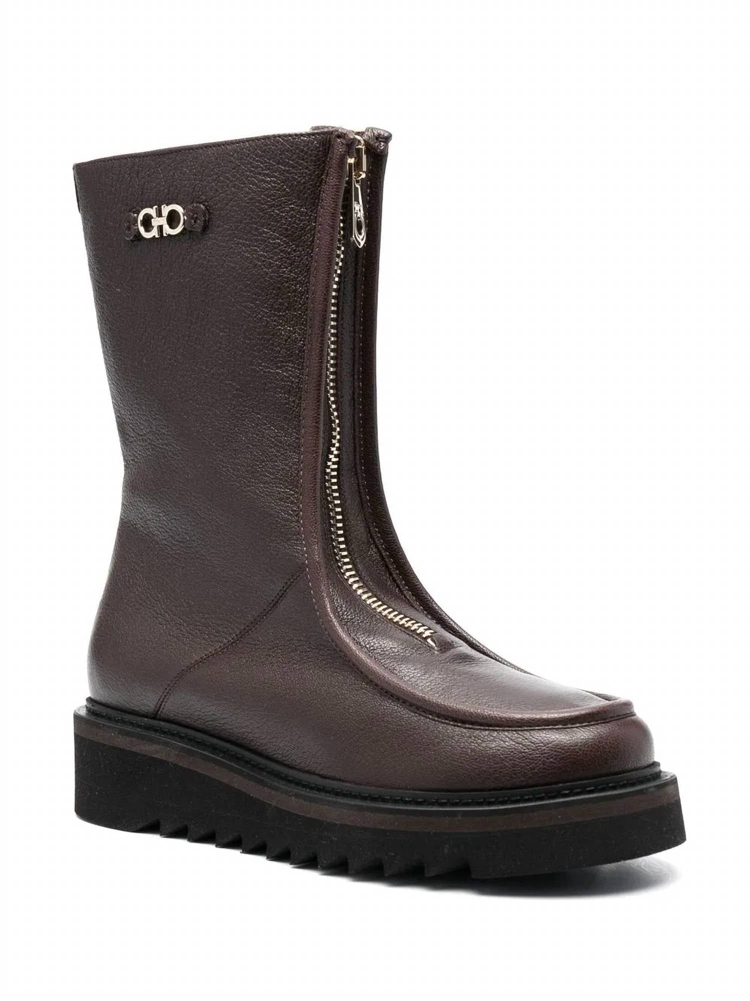 Salvatore Ferragamo Women's Gancini-plaque Ankle Boots in brown - women's shoe - view 152