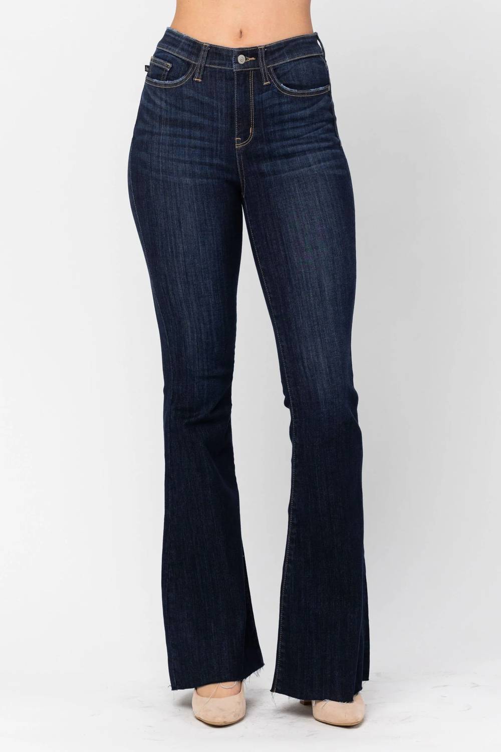 Judy Blue - High Waist Raw Hem Flare Jeans