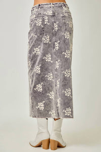 Mystree - Embroidered Front Slit Corduroy Midi Skirt