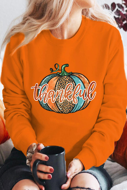 Shewin - Leopard Pumpkin Graphic Sweatshirt