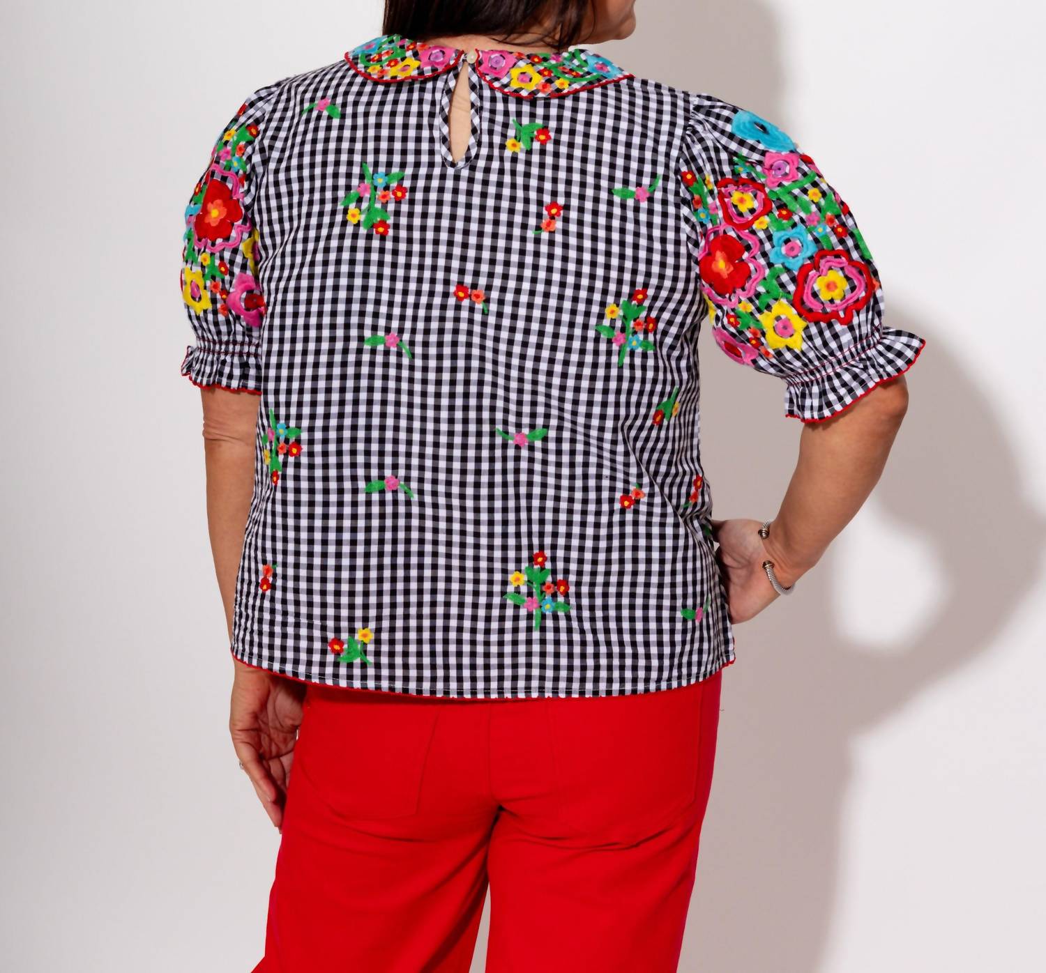 Ivy Jane Gingham Garden Top in black white - women's blouse - alternate view