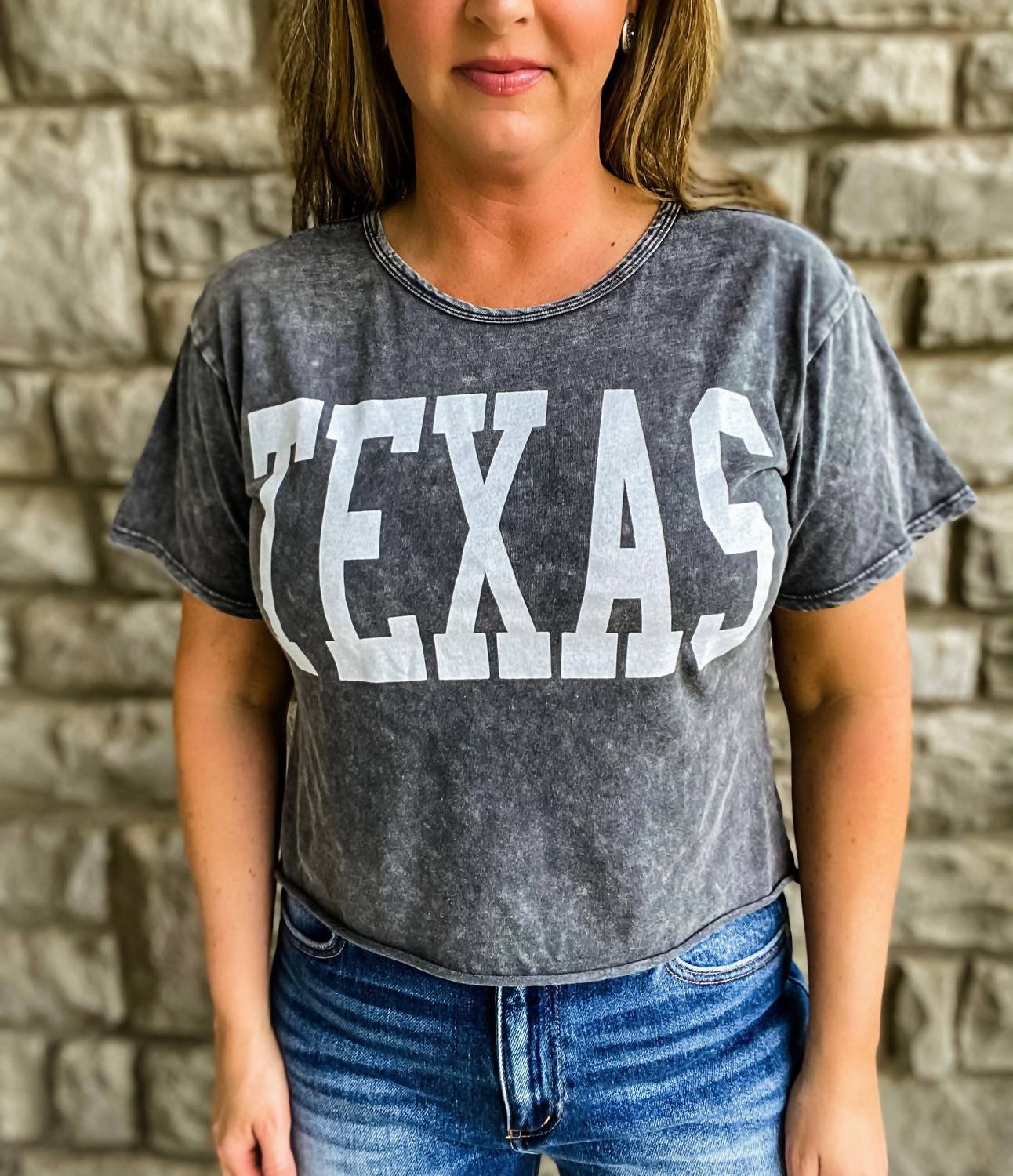 BUCKETLIST Texas Cropped Tee in grey - women's t-shirt