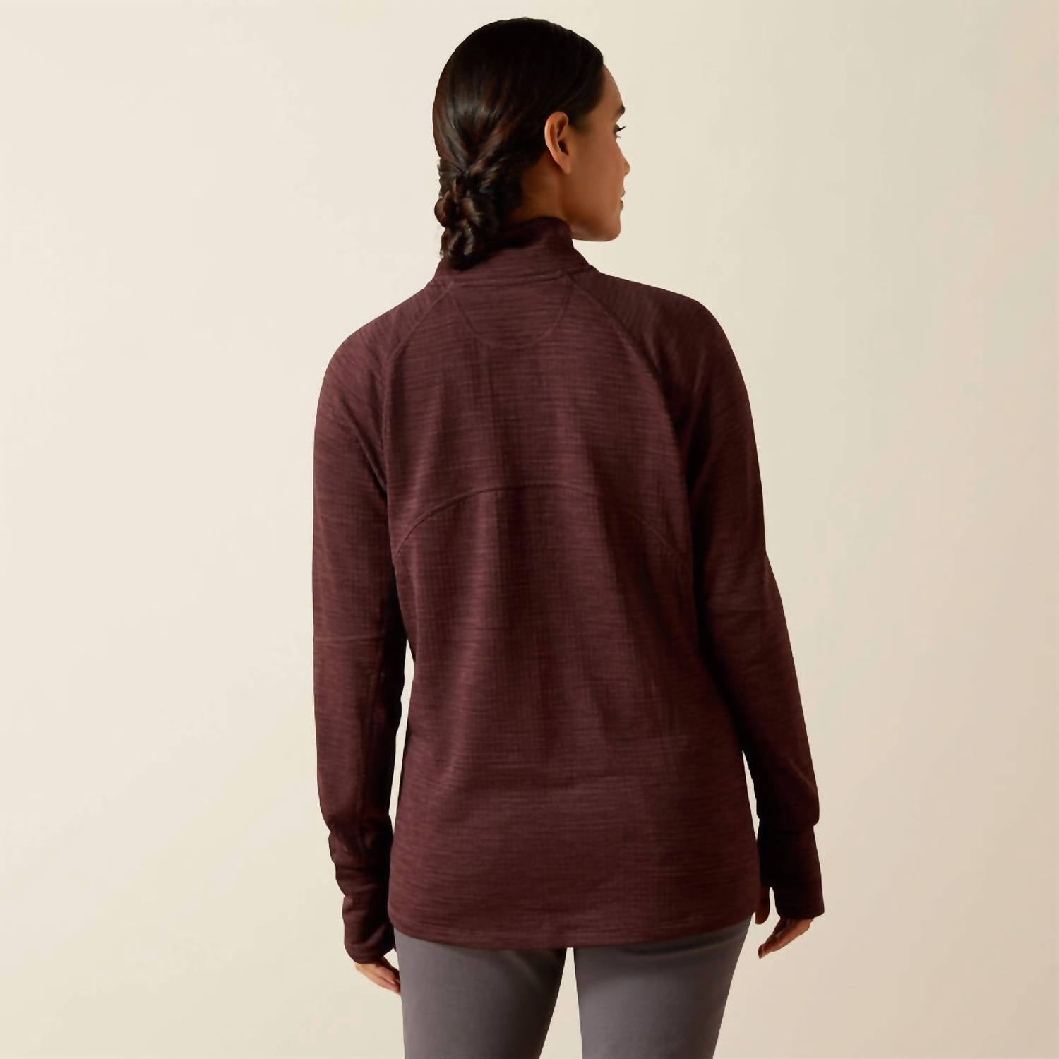 ARIAT Women's Gridwork Long Sleeve Zip Up Top in burgundy - women's long sleeve top - alternate view
