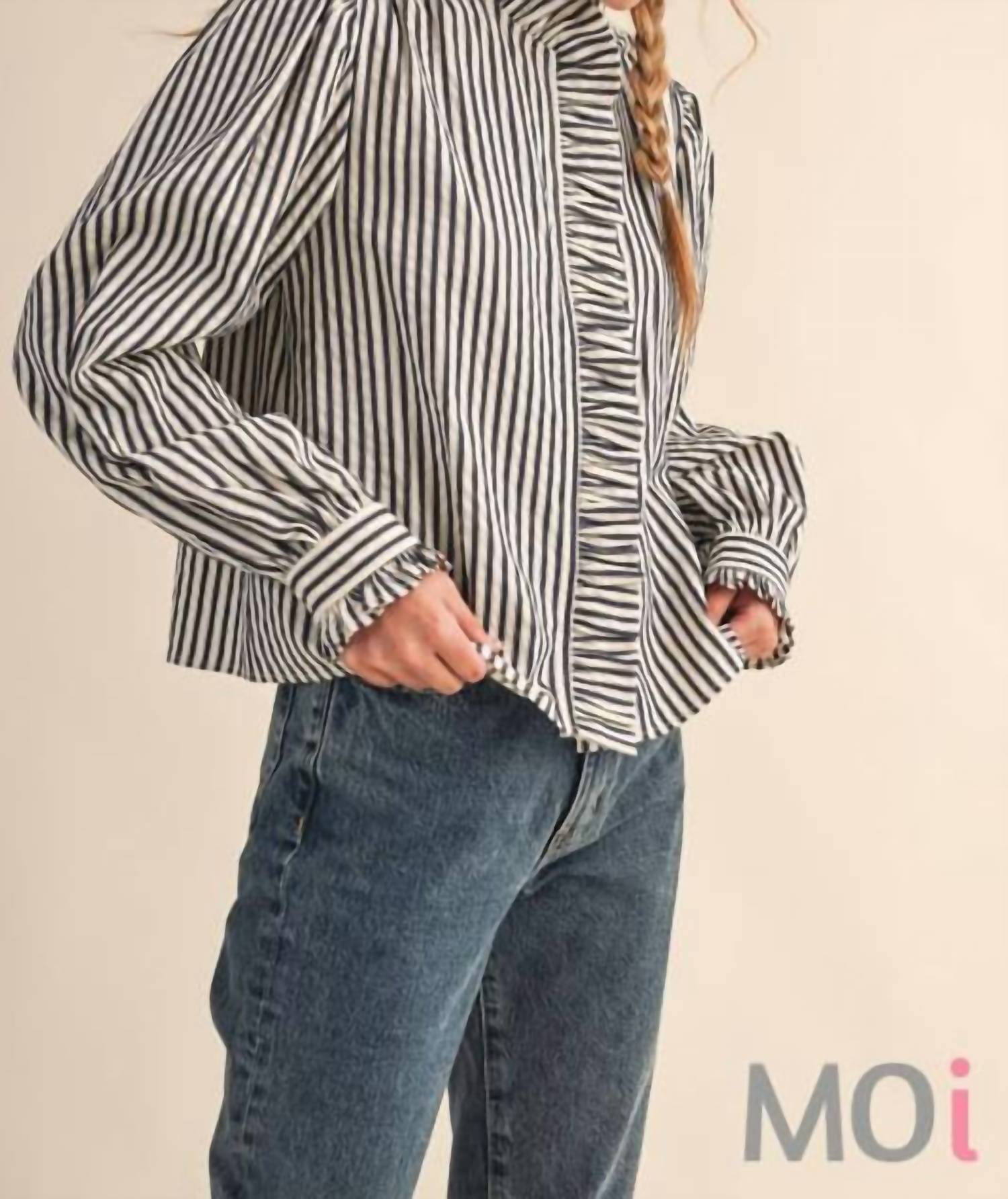 &Merci - Striped Ruffle Button Down Shirt