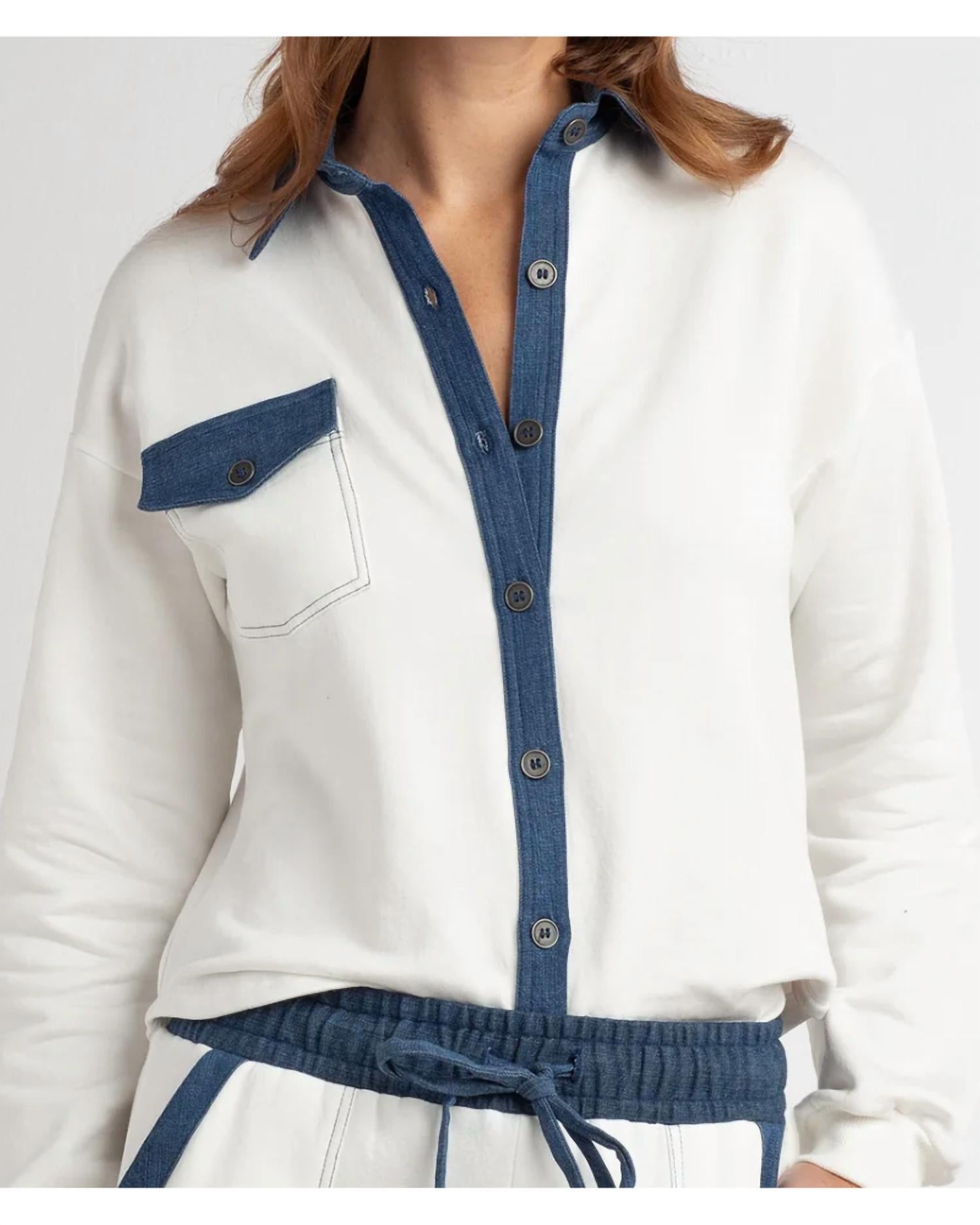 Red Haute - Denim Accent Boyfriend Shirt