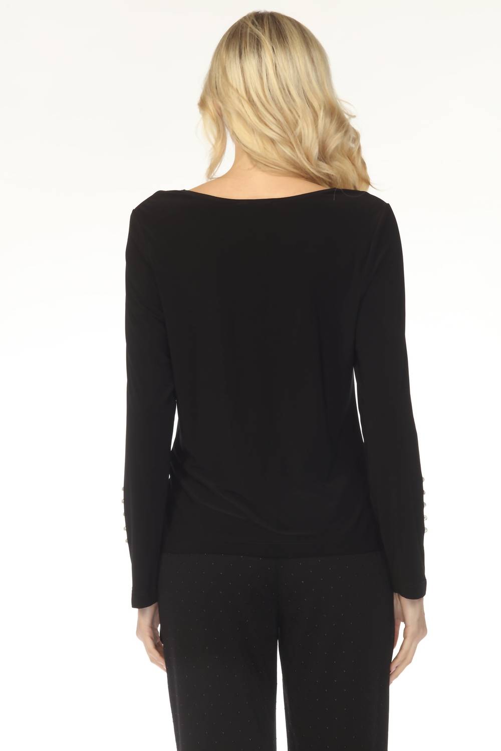 Joseph Ribkoff Boat Neck Waist Tie Long Sleeve Top in black - women's long sleeve top - alternate view