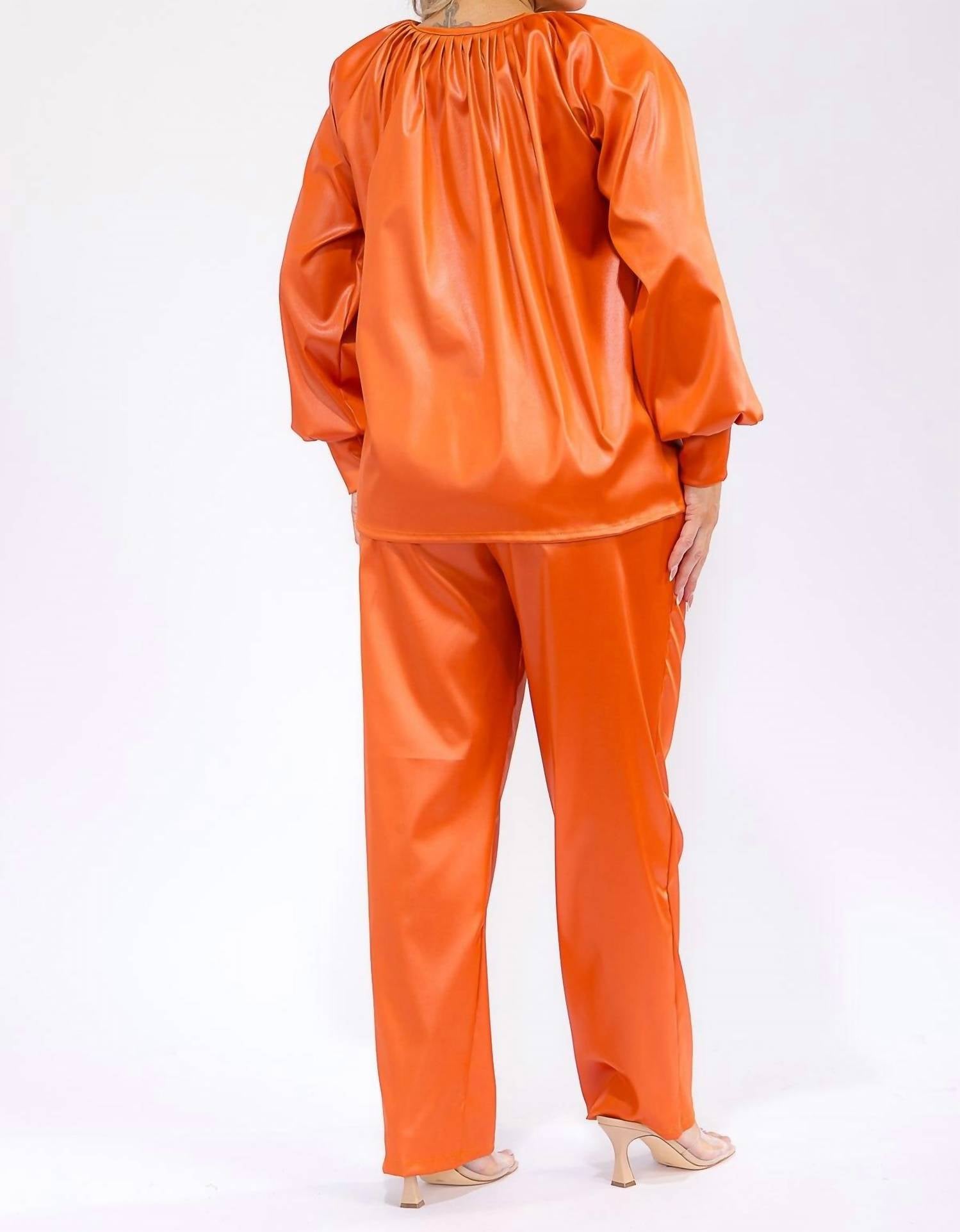 Karen T Design - Long Sleeve Drawstring Top And Elastic Waist Pants