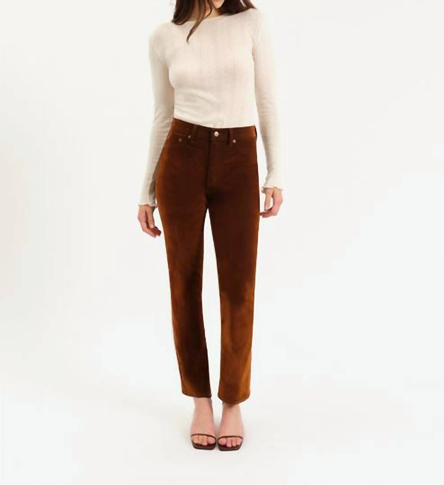 DAZE Smarty High Rise Slim Straight Pants in cognac 1 - women's pants