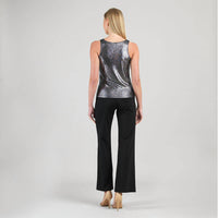 Clara Sun Woo Shimmer Stretch High Scoop Modern Tank in silver - women's tank top - detail view