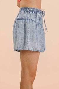 Very J - Whitney Washed Chambray Button Down Flare Shorts