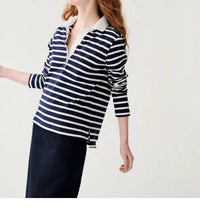 Ann Mashburn Franny Rugby Polo in navy white heavy jersey - women's long sleeve top - alternate view