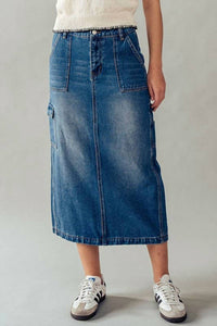 ANGEL KISS Cargo Jean Maxi Skirt in denim - women's skirt