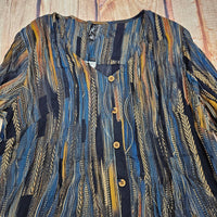 Ethyl Women's Celine Print Blouse in navy gold - women's blouse - detail view