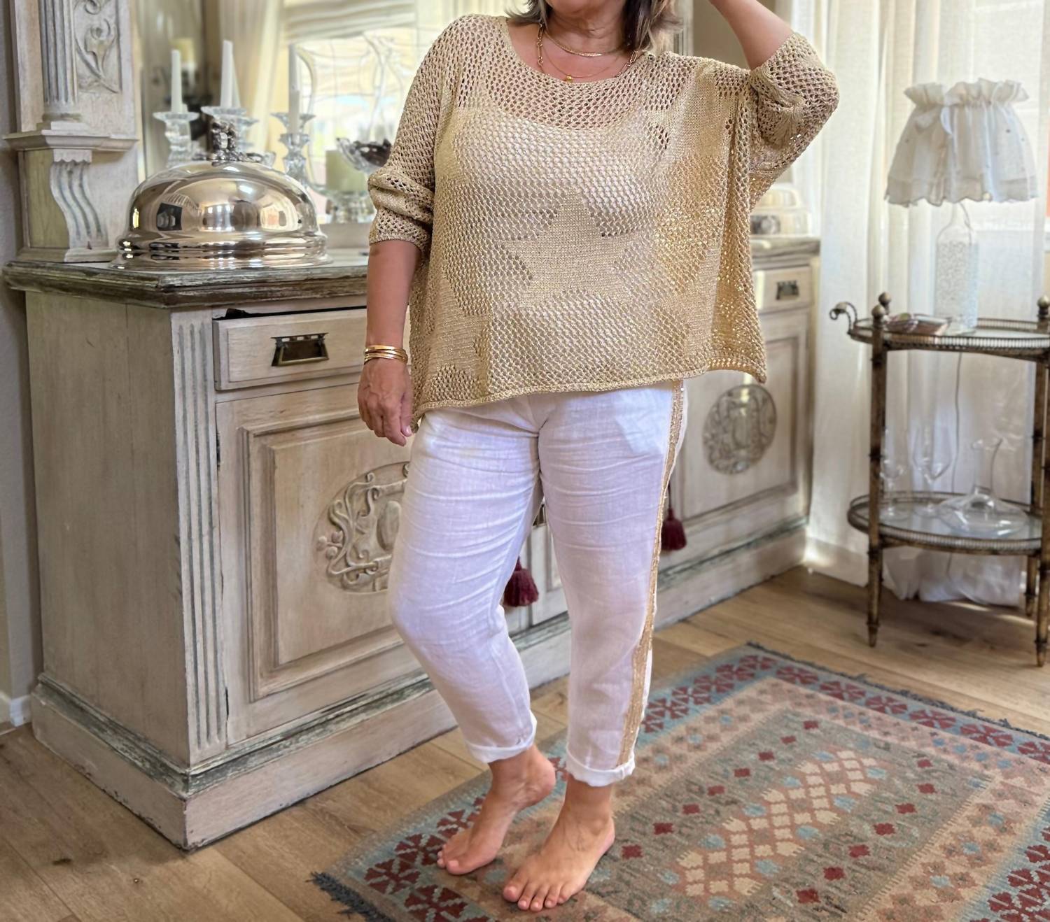 Made In Italy - Star Pattern Drop Sleeve Sweater Top