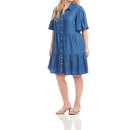 Karen Kane - Puff Sleeve Tiered Shirtdress - Plus
