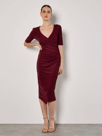 Apricot - Foil Sparkle Metallic Side Ruched Dress