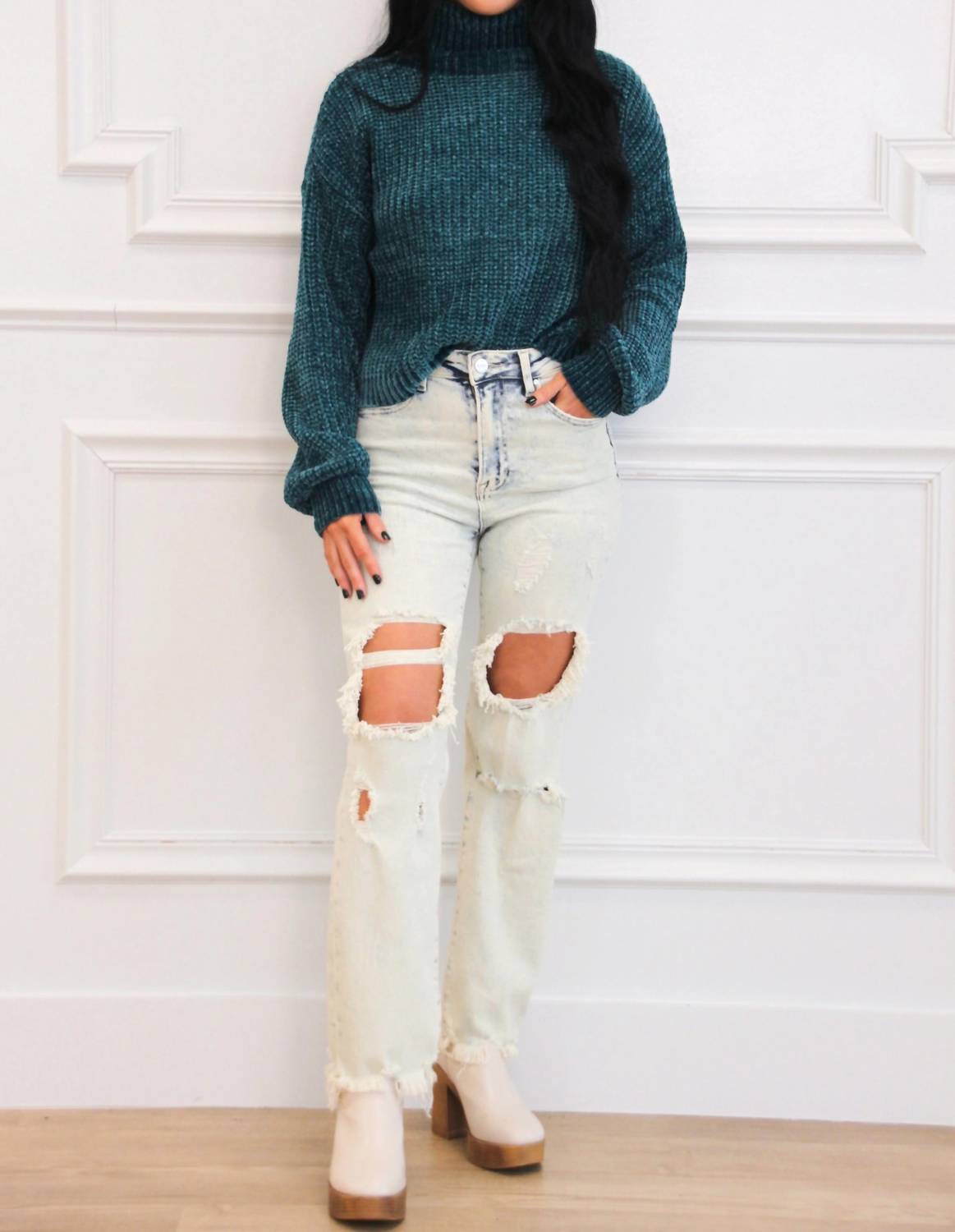 Zenana - Winter Wishes Chenille Turtleneck Sweater
