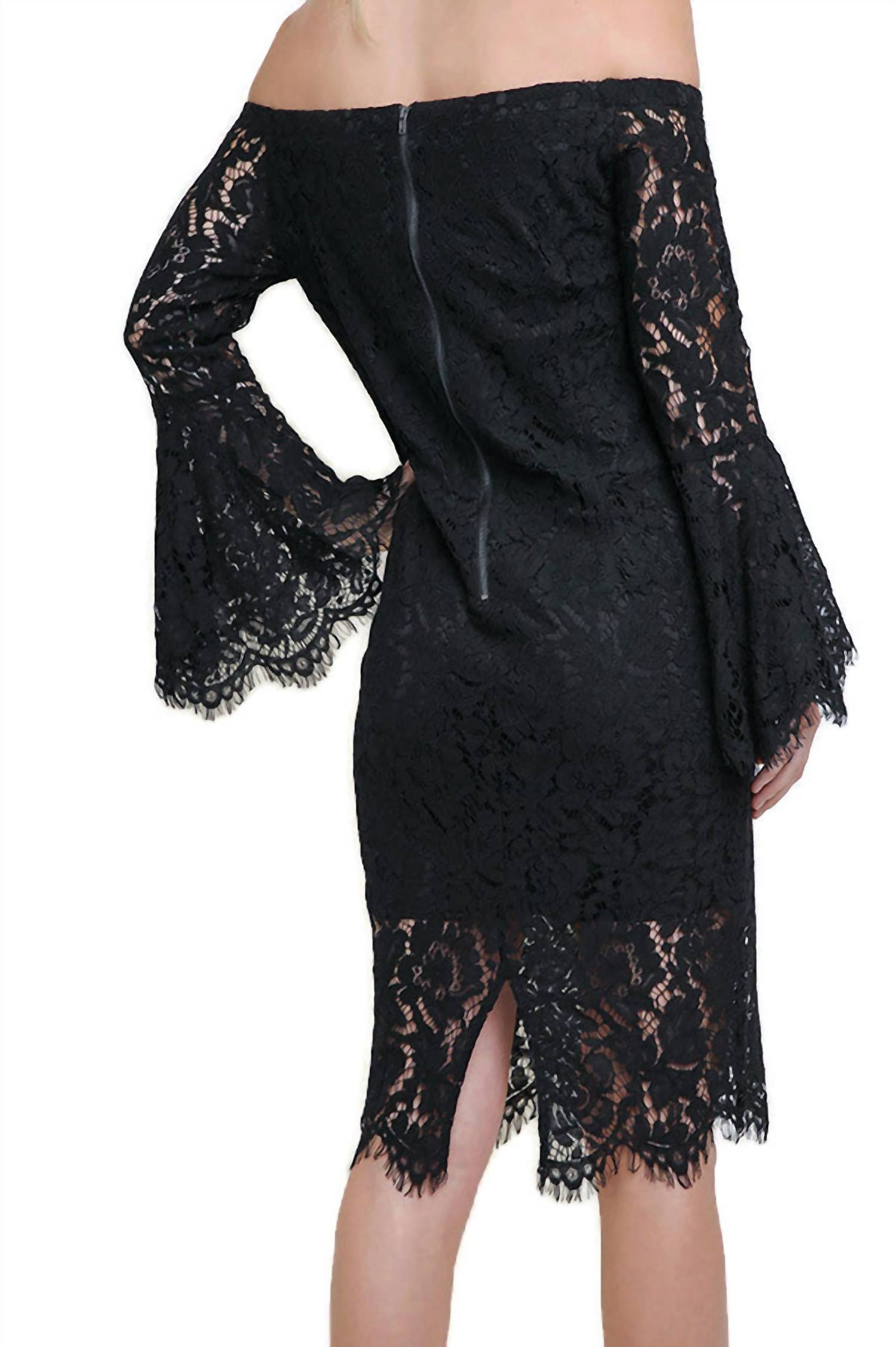 umgee Floral Lace Bell Sleeve Midi Dress in black - women's dress - detail view