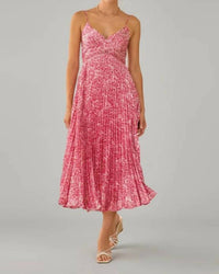 Skies Are Blue - Karter Floral Spaghetti Strap Pleated Midi Dress