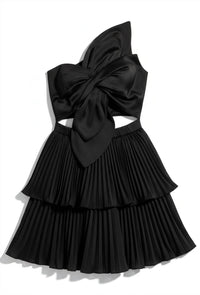 Strut & Bolt - Knotted Flower Satin Pleated Mini Dress