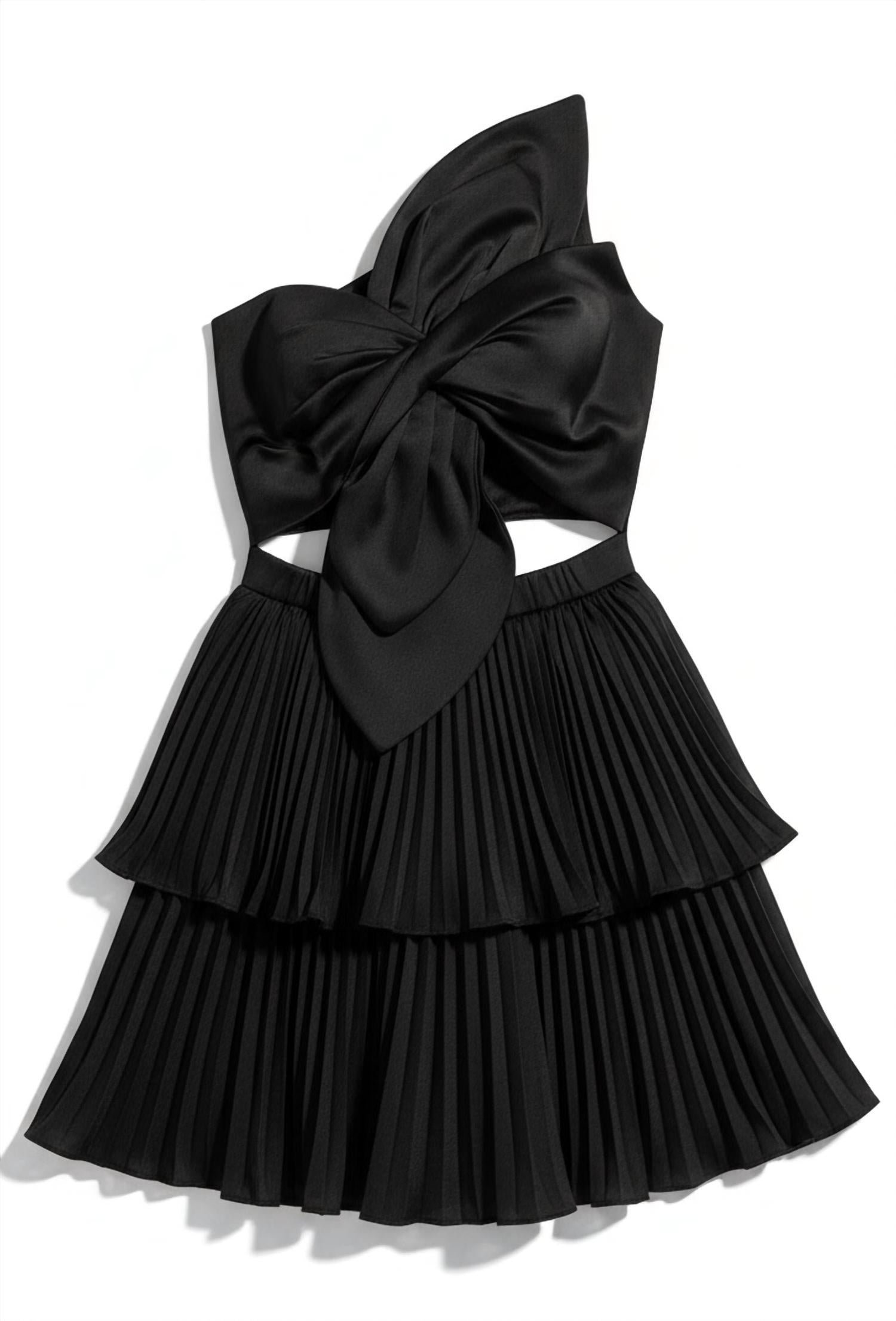 Strut & Bolt - Knotted Flower Satin Pleated Mini Dress