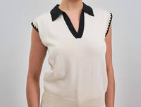 Able - Contrast Collared V Neck Knit Top