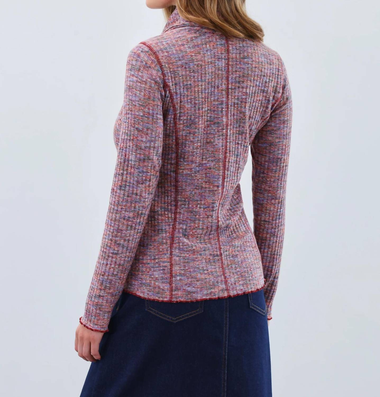 FDJ Liana Long Sleeve Cowl-Neck Top in multi spacedye in multi spacedye - women's long sleeve top - alternate view