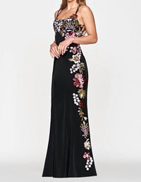 FAVIANA Sequin Floral Detail Gown in black multi - women's dress - alternate view