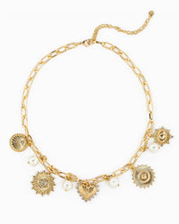 Sessori - Women's Heart Mix Coin Pearl Charm Necklace