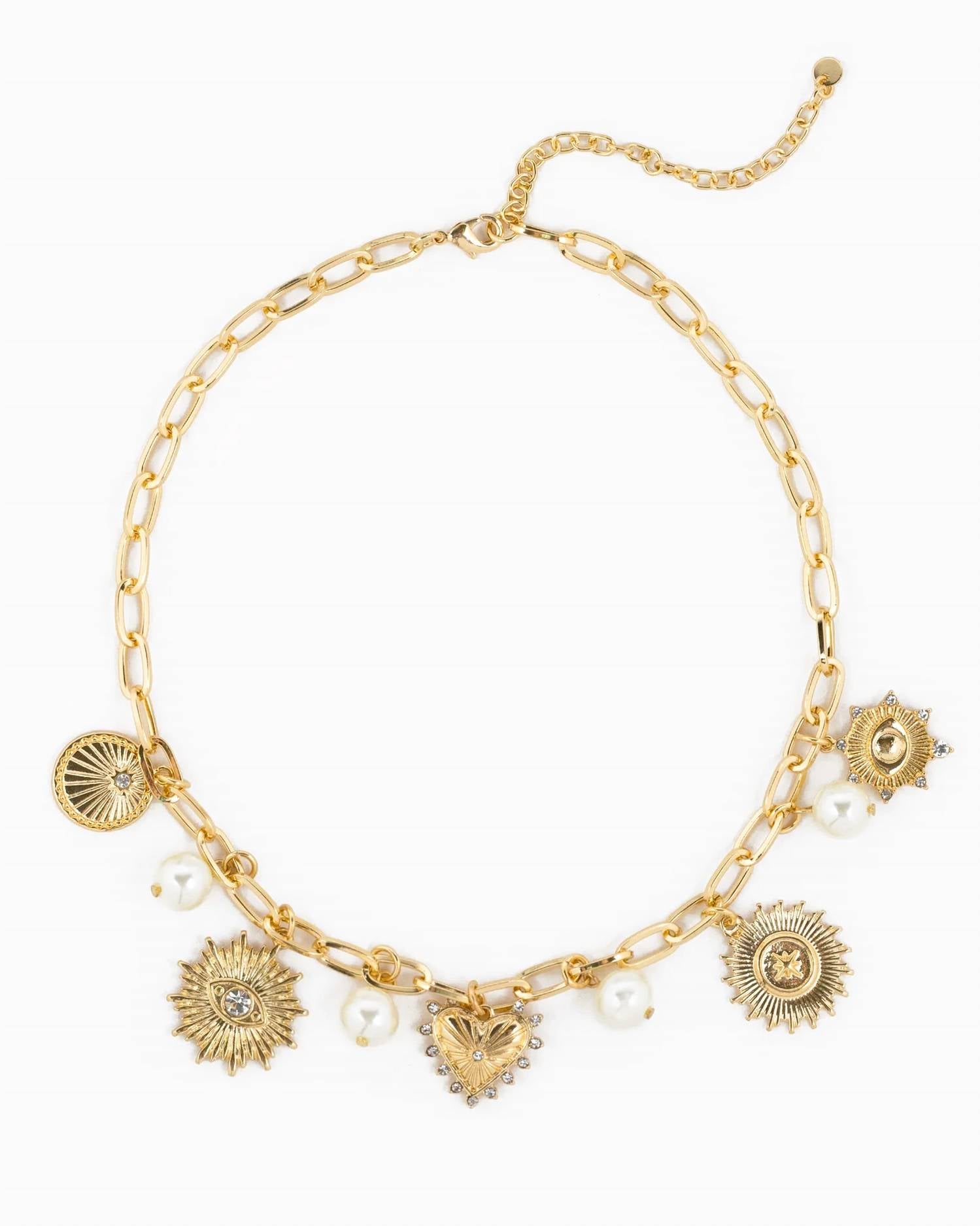 Sessori - Women's Heart Mix Coin Pearl Charm Necklace