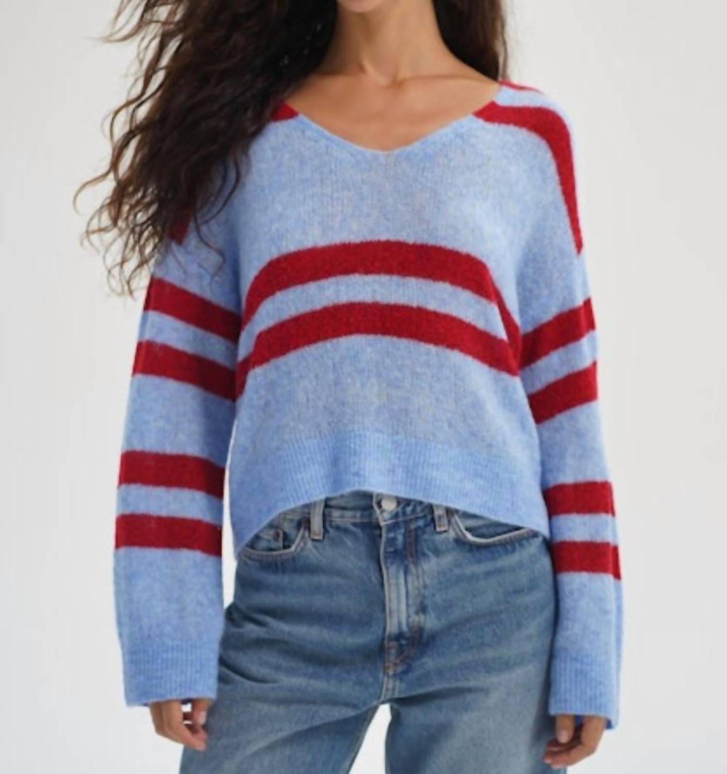 LNA Lucca Stripe Sweater in crimson sky - women's sweater