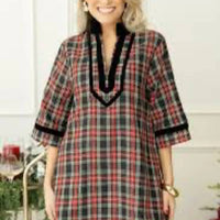 Entro - Plaid Tunic Velvet Trim Dress - Plus