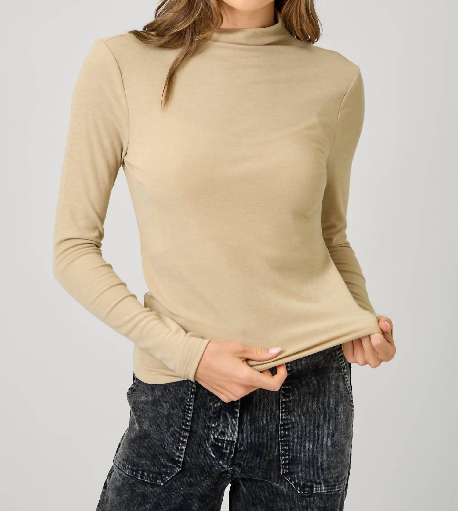Mystree - Knit Mock Neck Long Sleeve Top