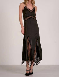 ELAN Maxi Slip Lace Insert Dress in black - women's dress - detail view