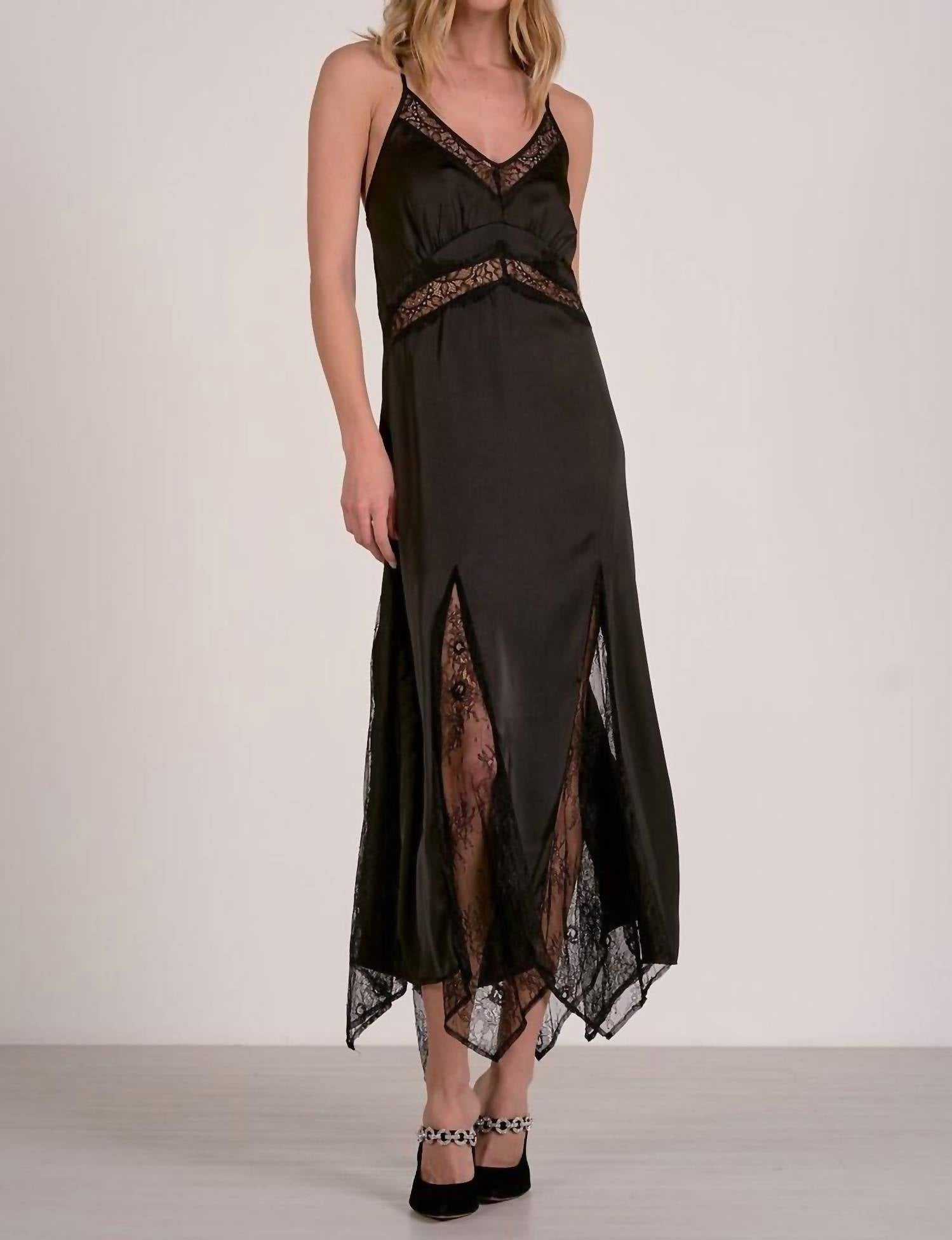 ELAN Maxi Slip Lace Insert Dress in black - women's dress - detail view