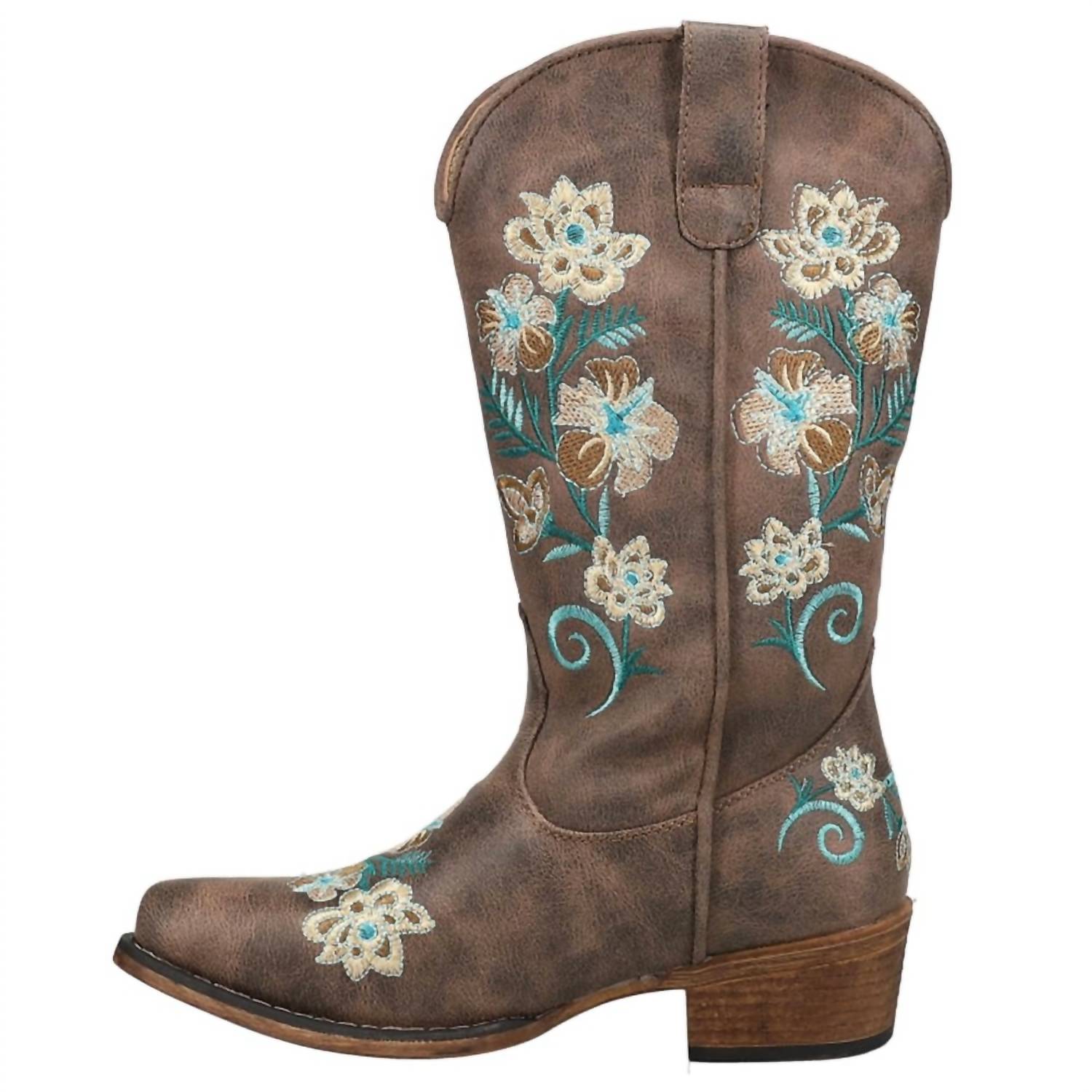 ROPER Girls Juliet Floral Faux Western Boot in brown multi - kids' boots - alternate view