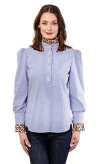 Dizzy-Lizzie - Striped Puff sleeve top with collar & cuff