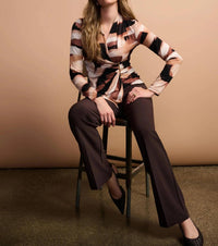 Joseph Ribkoff - Abstract Print Faux Wrap Top