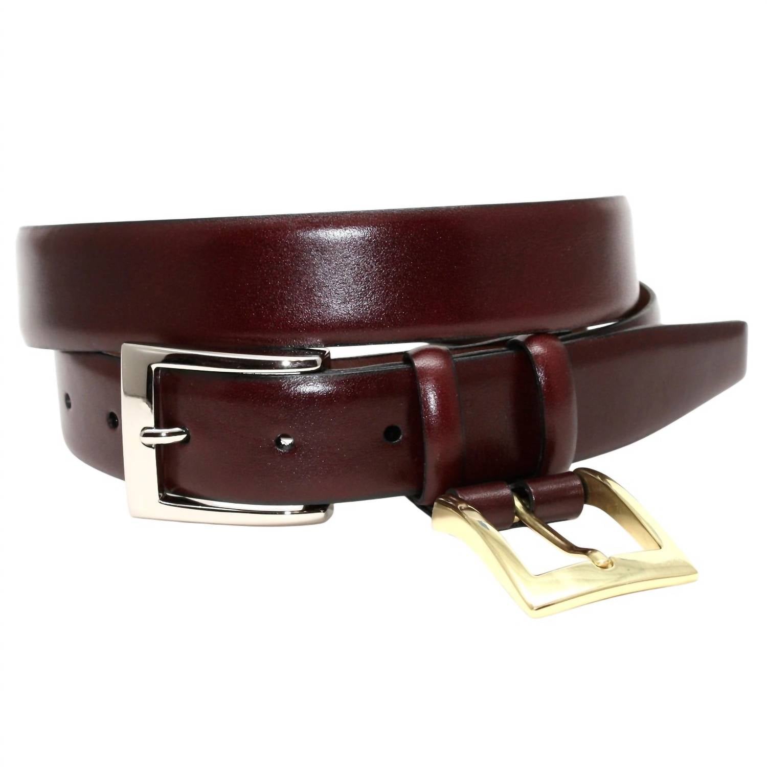 Torino Leather Men's Italian Calfskin Double Buckle Option Belt in cordovan - men's accessory