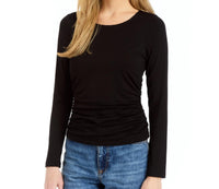 DREW Pansy Shirt in black - women's long sleeve top - detail view