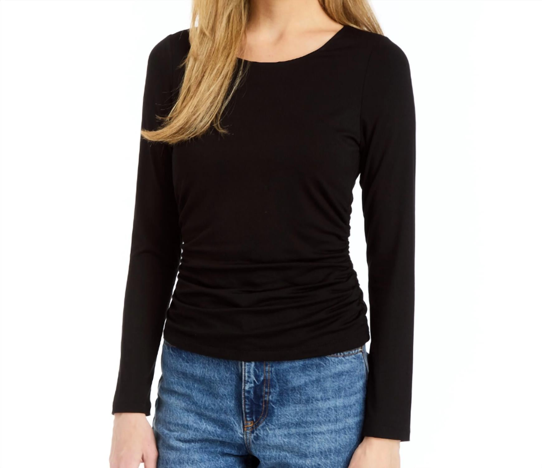 DREW Pansy Shirt in black - women's long sleeve top - detail view