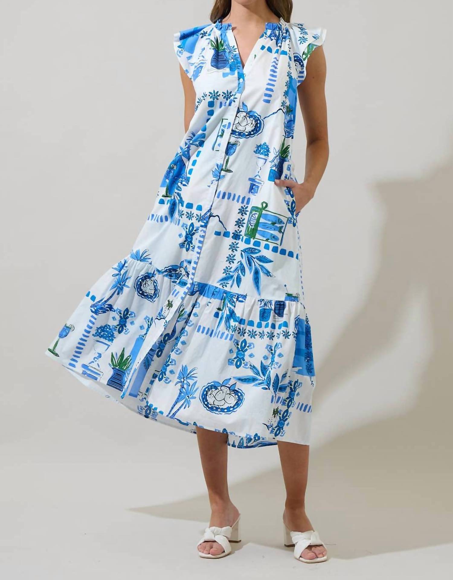 Sugarlips - Sosy Postcard Charlotte Button Midi Dress