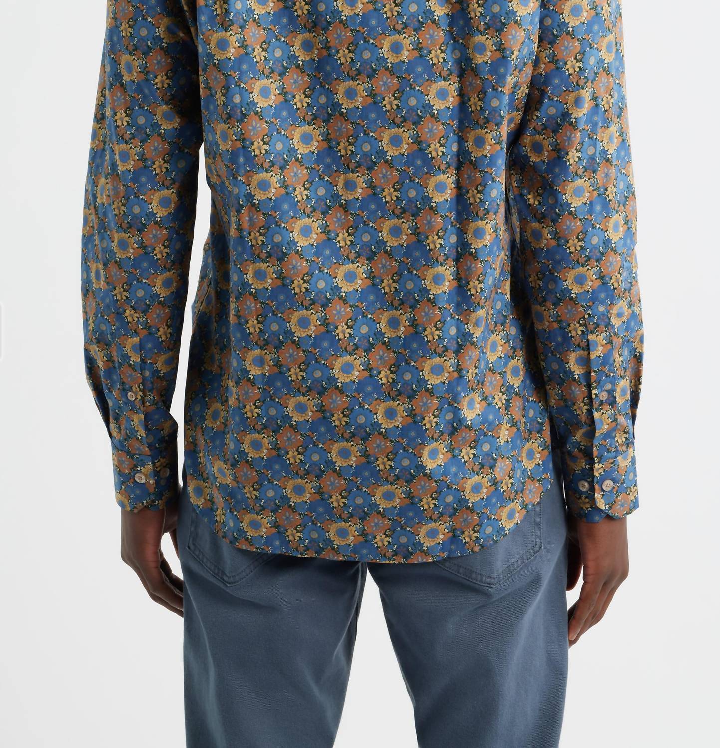 Scott Barber Canclini Regular Fit Floral Cotton Button-up Shirt in blue - men's shirt - alternate view