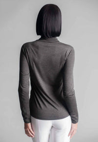 Buki Take-out Turtleneck Shirt in charcoal grey - women's long sleeve top - detail view